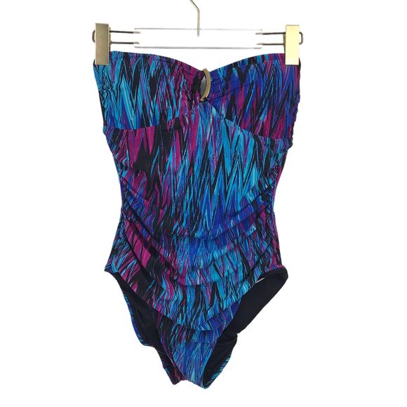 Spanx Wavelength Bandeau One Piece Swimsuit 8 Tie Dye Sweetheart Ruched Slimming - Picture 1 of 7